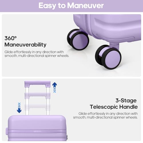 Image of UKEIN Luggage Sets 3 Piece, Carry On Luggage 20In With Spinner Wheels,PC Hardside Suitcase Set with TSA Lock,Durable Carry On Suitcase With Travel Backpack for Men (Violet, 3 piece set (BP /20inch))