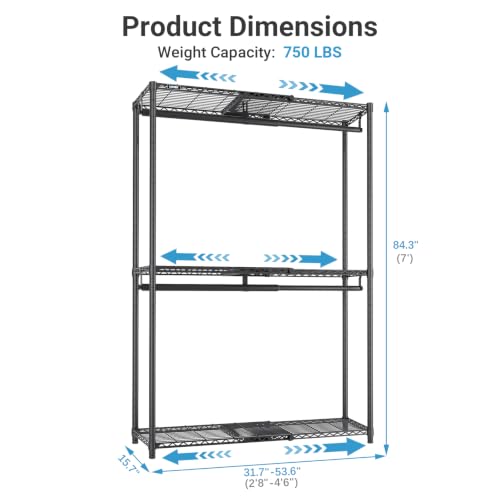 Image of VIPEK X1 Max Expandable Clothes Rack, 7ft Extra Tall Closet System, Black