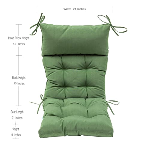Image of QILLOWAY Outdoor Rocking Chair Cushions Set of 4, 100% Polyester Waterproof Patio Rocking Chair Cushion, High Back Weatherproof Chair Pad for Adirondack & Outdoor Furniture, Dark Green