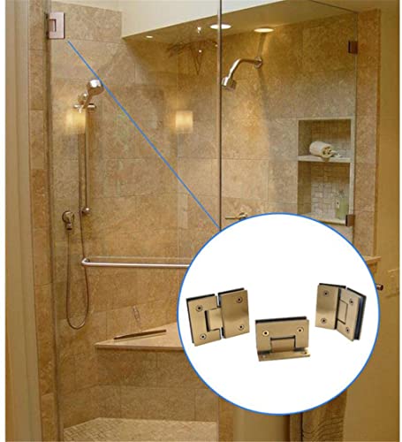 2Pcs Heavy Duty 90 Degree Glass Door Cupboard Showcase Cabinet Clamp Glass Shower Doors Hinge Replacement Part Wall-To-Glass,Stainless Steel Brushed Nickel Gold (90 Degree) #TOP6