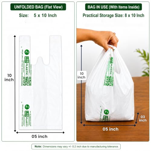 Image of ECOZ Compostable & Biodegradable Carry Bags | Eco-Friendly Plastic-Free Shopping Bag for Grocery, Food, Retail & Vegetables | 8x10 Inch | Approx Pack of 200 | Load 1kg Capacity | for Supermarket