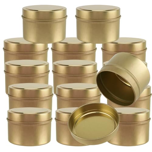 HAKZEON Lot de 24 boîtes à bougies dorées de 113,4 g avec couvercles, bocaux à bougies vides en...
