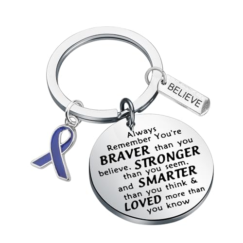 WSNANG Dark Blue Ribbon Awareness Keychain Colon Cancer Warrior Gift