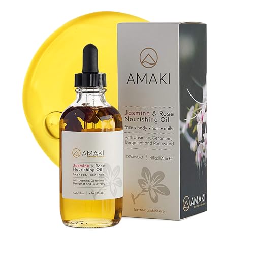 Organic Moisturizer Oil For Face and Skin - Essential Oil Blend for Face, Body, Lips, Nails - Rose Hip, Jojoba, Sweet Almond, Primrose, Argan, Jasmine Oils - Reduces Wrinkles - Massage Oil - by Amaki