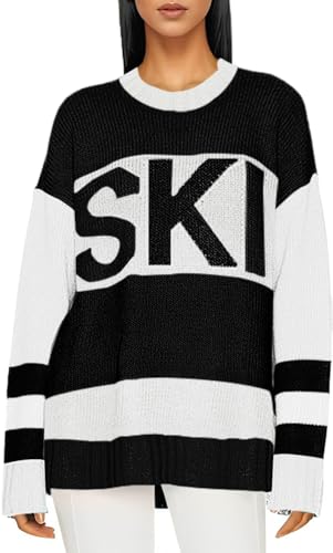 Image of Oversized Sweater for Women Fall Fashion 2024 Crewneck Long Sleeve Ski Pullover Sweaters S-2XL