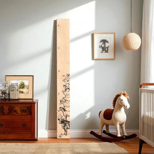 Image of Headwaters Studio Wooden Growth Chart – Kids Height Chart, Wall Measurement for Kids, Height Chart for Wall, Growth Ruler for Children – Farm Animals, Natural - 63" x 6.7"
