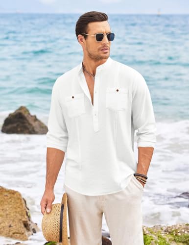 Image of Macsivo Cotton Blend Solid Casual Short Kurta for Men Long Sleeve Mandarin Collar Stylish Shirt Kurta for Men