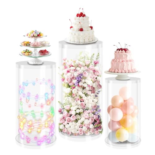 SAVOSPATU Clear Cylinder Stands for Party Clear Pedestal Stand for Wedding Bridal Baby Shower Parties Art Decor 35.4(H) 29.5H 23.6H