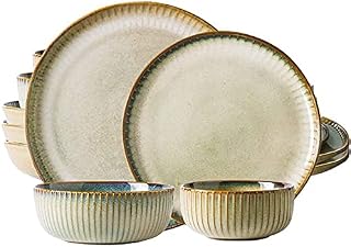 CWCQGH Vajilla de 16 Piezas para Fiestas Familiares, Restaurante de Hotel, vajilla de cerámica para 4 Personas, vajilla marrón, combinación Completa de Porcelana, Estilo Retro Envejecido.
