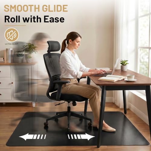 Image of Black Office Chair Mat for Hardwood Floors 36 inch x 48 inch, Heavy Duty Floor Protector for Rolling Desk Chairs, Durable Plastic Chair Mat for Home Office, Gaming Room, Tile, Laminate & Vinyl Flooring