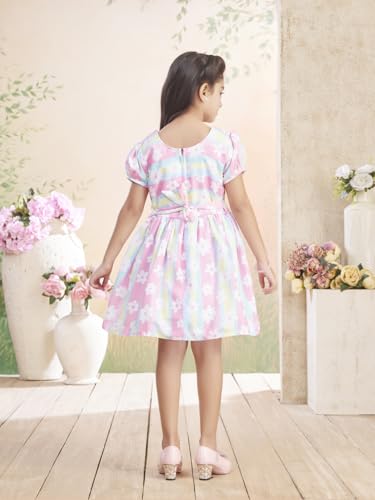 Image of Aarika Girls Casual Wear Blue Colour Floral Print Cotton Frock