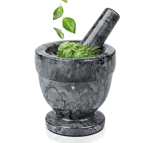 Flexzion Mortar And Pestle Set, Black - Solid 4 Inch Heavy Granite Molcajete Stone Grinder Crusher Bowl For Guacamole, Herbs, Spices, Garlic, Medicine Pills, Grain, Kitchen, Cooking #TOP15
