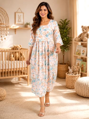 Image of RITIJYA Zipless Feeding Kurta Dress for Women | Maternity Nursing Kurti, No-Zip Easy Access | Extra Pleats Pre to Post Pregnancy | Quick-Dry Fabric | S-4XL