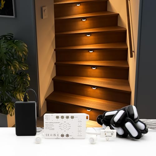 RWOFNIA Motion-Triggered LED Stair Lighting Kit SSL-0516-B, Dimmable Delay Lights Off Day/Night...