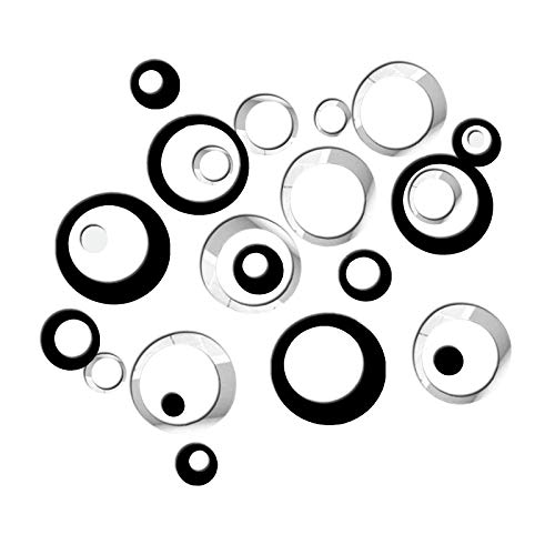 24 PCS Round Acrylic Mirror Stickers Wall Decor Decals, Removable DIY Self-Adhesive Circle Wall Art Decals Home Decor for Living Room, Bedroom, Farmhouse Decor (Black & Silver)