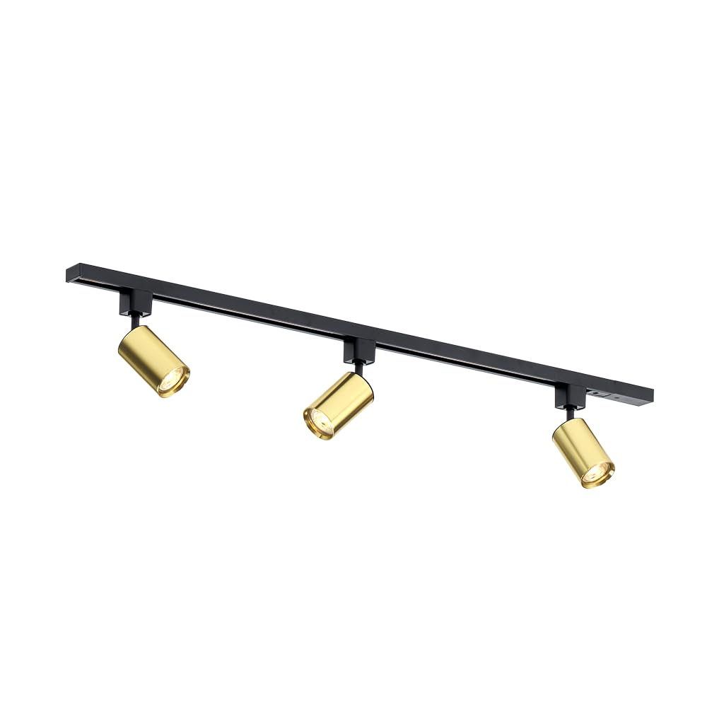 Qub Focus III Monophasé Luminaire Plafonnier LED – 100cm - 3x GU10 Spot Sur Rail - 1x 1m Barre de Spot Plafond – I-Form - Plafonnier intérieur Noir/Or Moderne – Spots et Rails de Spots