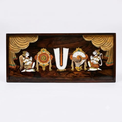 Image of GIFT EQUALS LOVE Handcrafted Rosewood Balaji Wall Frame 25 Inch | Lord Venkateswara Namam Wooden Art | Temple Decor | Premium Religious Gift for Home & Office
