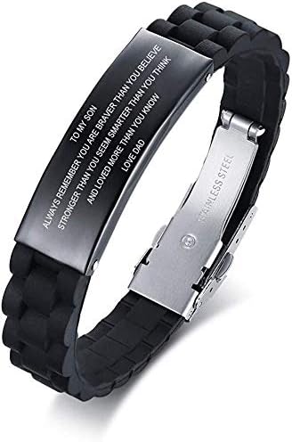to My Son Never Forget That I Love You Boys Courage Inspiration Gift Love Dad Men Silicone Bracelets Wristband Gifts to Son