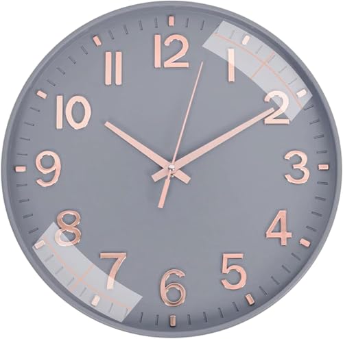 Image of Rylan Plastic Digital Wall Clock 12 inch Silent Quartz Decorative Non-Ticking Classic Clock Battery Operated Round Easy to Read for Room /Home /Kitchen /Bedroom /Office /School (Grey Gold)'