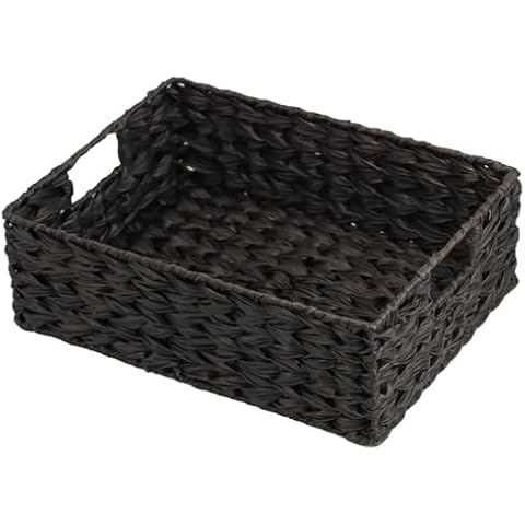 Wicker Storage Basket, Waterproof Wicker Basket with Handles, Woven Basket for Storage Shelves, Baskets for Decor, Pantry Baskets-1 Pack (Black) Cover