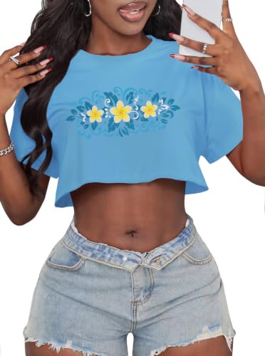 Image of Crop Tops for Women Oversized Short Sleeve T Shirts Crew Neck Cropped Tees