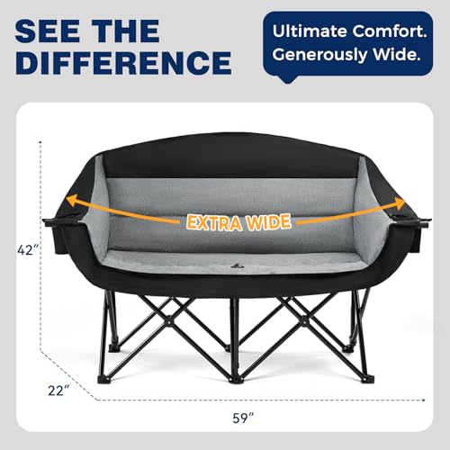 apollo walker Oversized Double Camping Chair for 2 Person - Extra Wide & Heavy Duty 600lbs Camp Couch with Dual Cup Holder & Carry Bag, Camping Loveseat for Outdoor, Lawn, Beach, Park
