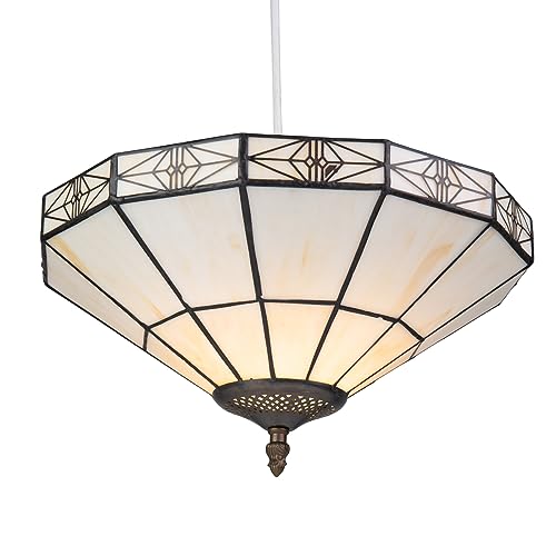 Lighting Supermarket Tiffany Style Portland Cream Uplighter Ceiling Light Shade - Art Deco Inspired with Black Detailed Gallery Edge