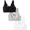 Fruit-of-the-Loom-Womens-3pk-Shirred-Front-Racerback-Sport-Bras Fruit of the Loom Women's Adjustable Shirred Front Racerback Sports Bra, 3-Pack, White/Heather Grey/Black Hue, 42