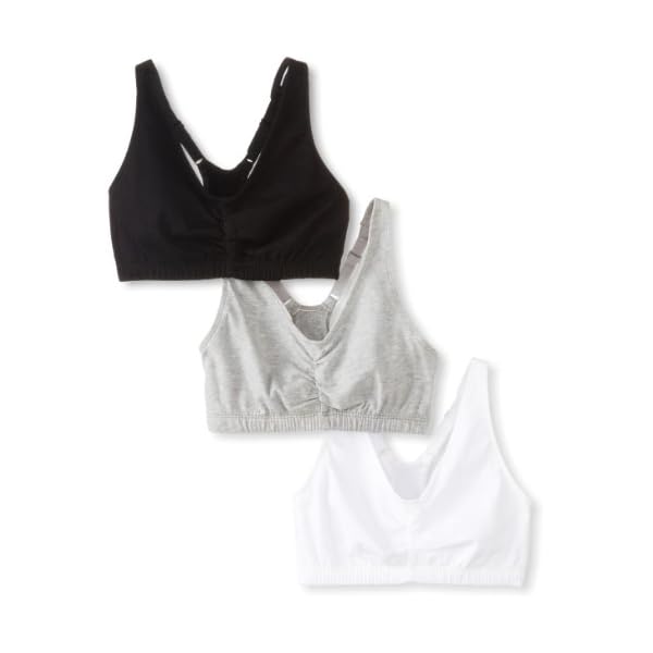Fruit-of-the-Loom-Womens-3pk-Shirred-Front-Racerback-Sport-Bras Fruit of the Loom Women's Adjustable Shirred Front Racerback Sports Bra, 3-Pack, White/Heather Grey/Black Hue, 42