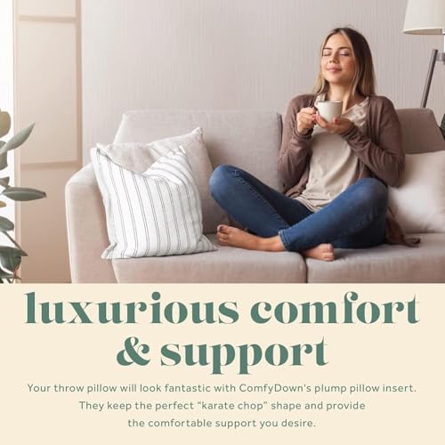 Image of ComfyDown 14x14 Throw Pillow Inserts (Set of 2), Down & Feather Fill, 100% Cotton Cover, Made in USA - Premium Soft Decorative Pillow Forms Sham Stuffers for Bed, Sofa & Couch