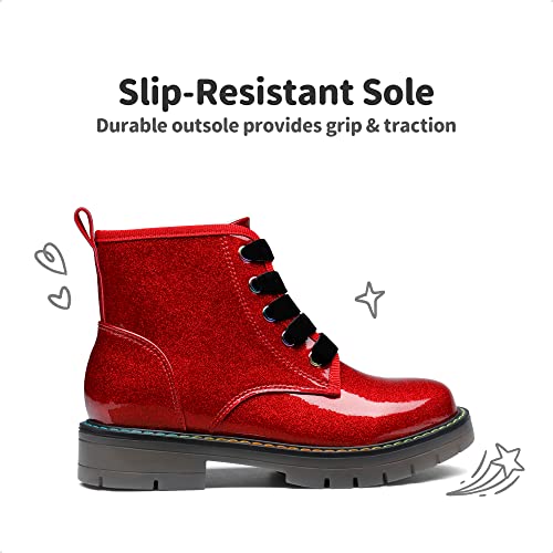 DREAM PAIRS Girls Boys Glitter Ankle Boots Side Zipper Combat Shoes with Lace Up for Toddler/Little Kid/Big Kid2