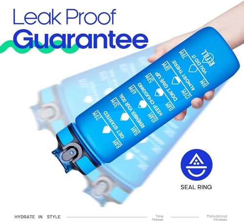 Image of TEKCOOL Motivational 1L Capacity Blue Plastic Bottle with Straw | Leakproof, Durable, BPA-Free | Ideal for School /College /Office /Travel, Sports /Outdoor Activities /