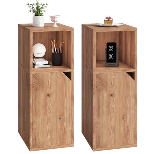 YMYNY Mesita de Noche Estrecha, Juego de 2, Mesa Auxiliar, Mesilla de Noche, Compartimento Abierto, Estante Ajustable, 24 x 29 x 62 cm, de Madera, para Dormitorio, Colores de Roble HST016K-2