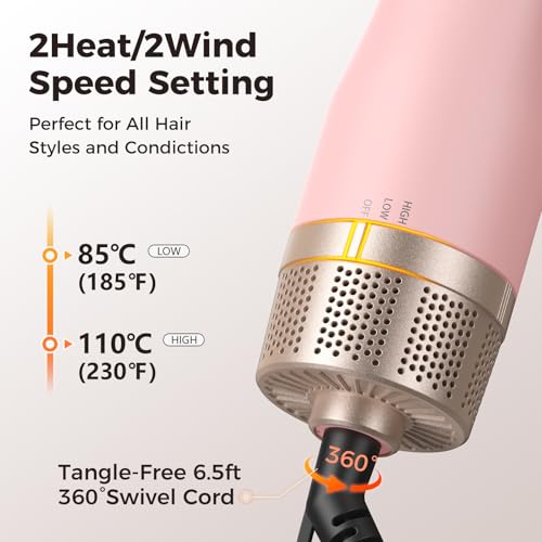 Image of slopehill Mini Travel Dual Voltage Hair Dryer Brush,1000 Watts Hot Air Brush with European Plug, Ionic Hair Dryer and Styler for Women, Oval Barrel 2 Heat & 2 Speed for International Travel Pink