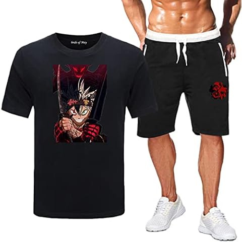 jiminhope Black Clover T-Shirt and Lounge Shorts Sets Men's Printed 2 Piece Suits Anime Asta Cosplay Costume Cover