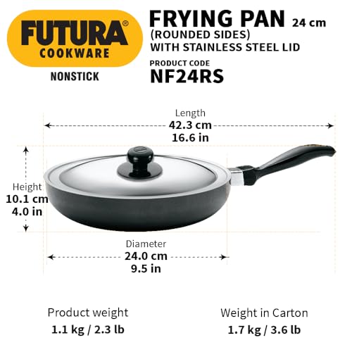 Image of Hawkins Futura 24 cm Frying Pan, Non Stick Fry Pan with Stainless Steel, Rounded Side Frypan for Easy Stirring, Black (NF24RS)