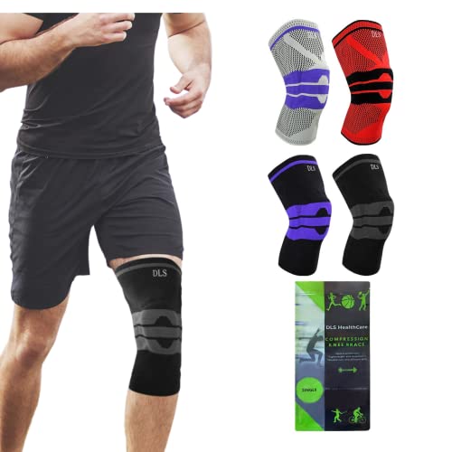 DLS Knee Braces for Knee Pain - Knee Compression Sleeve for Men Women â€“ Knee Pain Relief Knee Brace for Working Out â€“ Double Non Slip Silicone Strip â€“ Volleyball Knee Pads -Knee Sleeves Weightlifting