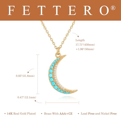 Fettero Dainty Necklaces for Women - 14K Gold Plated Delicate Moon Crescent Pendant Necklace Charm Gold Necklace Jewelry for Women