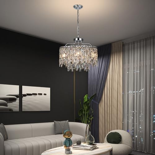 Image of 18 inch 6-Light Modern Round Crystal Chandeliers for Dining Room,Chrome