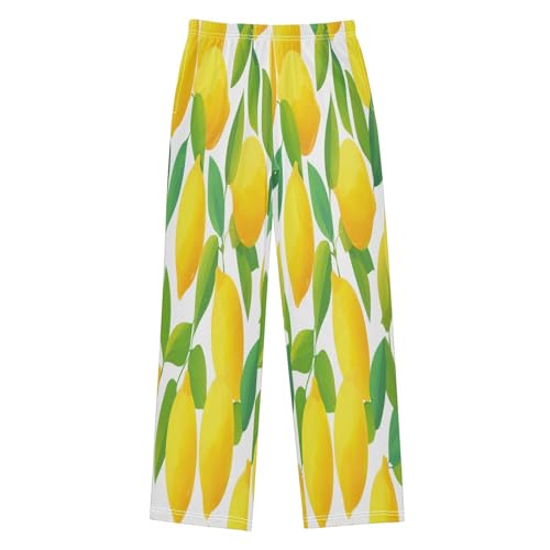 Lemon Pattern Yellow Pajama Pants Soft PJ Bottoms Lounge Pants for Sleepwear Sport Size 6–14 Years