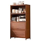 Credenza multilivello in legno con otturatore, design indipendente, dispensa da cucina e scarpiera, organizer per ingresso, marrone, altezza 138 cm, elegante arredamento per la casa e la cucina