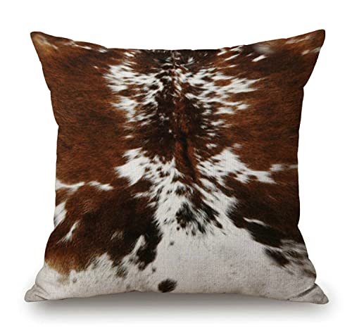 Decorative Throw Pillow Cover,Tri Color Brown Cowhide Cotton Linen Throw Pillow Case Cushion Cover Home Décor Sofa Decorative Pillow 18 X 18 Inch #TOP23