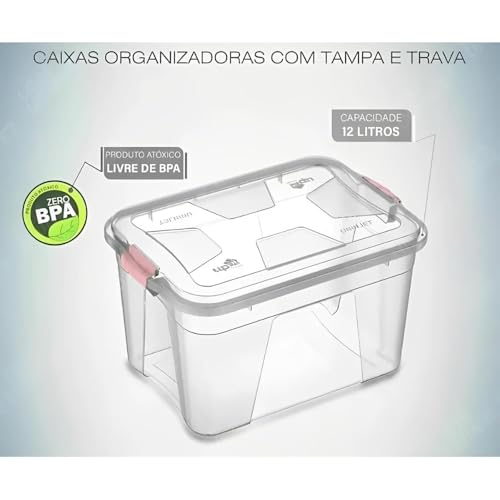 Caixa Organizadora Plástico Multiuso 12L Transparente Com Tampa