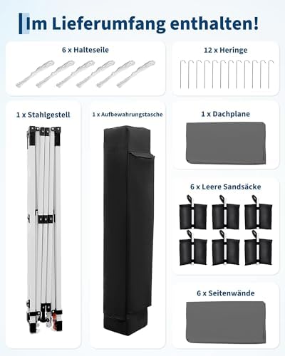Acekool Carpeta Plegable De 3 x 6 m - Impermeable y Estable - Altura Ajustable, Protección UV 50+ - Tejido Oxford 420D, Estructura De Acero - Fácil De Montar, Ideal para El Jardín y Las Fiestas