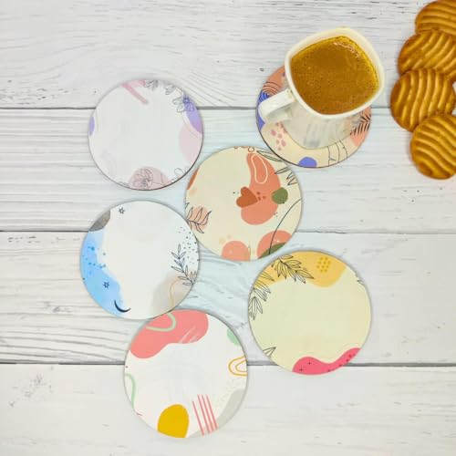 Image of Zesta Coasters for Cups Set of 6 / Wooden Coasters for Bar Accessories for Home /Tea Coaster Set of 6 / Waterproof Dining Table Decor Glass Cover