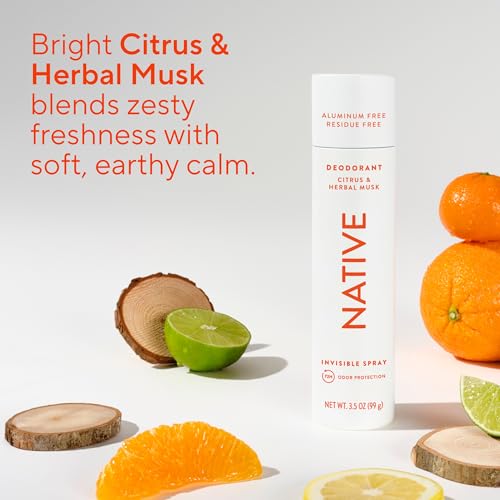 Image of Native Deodorant & Body Spray, Citrus & Herbal Musk, 72-Hour Odor Protection for Underarms & Body, Aluminum Free, Quick Drying, 3.5 oz