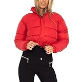 FindThy Women’s Winter Cropped Puffer Jacket Classic Long Sleeve Stand Collar Padded Down Coats(1062-Red-L-LB)