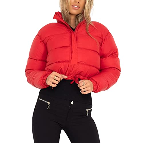 FindThy Women’s Winter Cropped Puffer Jacket Classic Long Sleeve Stand Collar Padded Down Coats