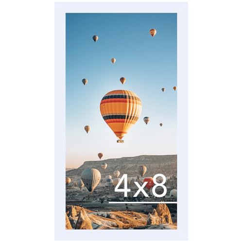 Image of JCJMY 4x8 Picture Frame White for Wall Hanging or Tabletop, Wall Mounting Horizontally or Vertically, 4 x 8 Wall Gallery Poster Photo Frame with Shatter Resistant Plexiglass, White