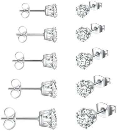 Oorbellen voor dames van 925 sterling zilver, glanzend, lichtpunt, 5 paar oorbellen, hypoallergeen, dames, set oorbellen voor dames, zilver, voor vrouwen en meisjes, Messing, Geen edelsteen
